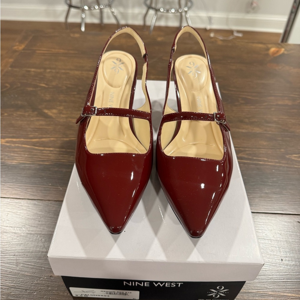 Nine West Cherry Red Patent Slingback Heels- NWB